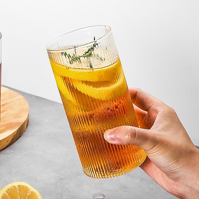 2-8PCS Japanese Striped Heat-Resistant Glass Cup Transparent Water Mugs Household Tea Wine Drink Juice Coffee Milk Drinkware Hot
