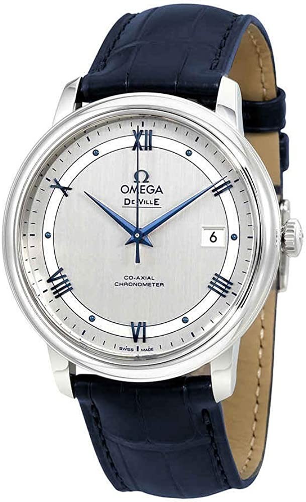 OMEga De Ville Automatic Co-Axial Chronograph Blue Leather Strap 424.13.40.20.02.003, robin blue